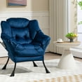 thumbnail image 2 of Velvet Large Lazy Chair, Accent Reading Chair, Cozy Lounge Chair with Armrest, Leisure Sofa Chair for Living Room, Bedroom, Dorm, Dark Blue, 2 of 9