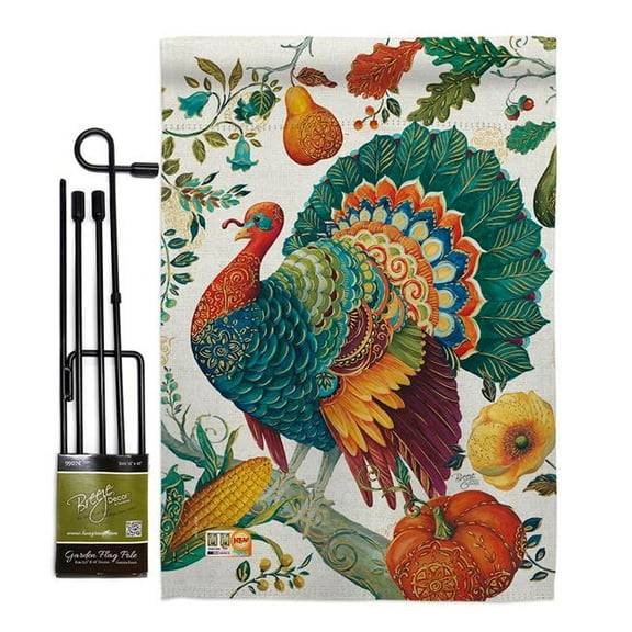Breeze Decor BD-BI-GS-105057-IP-BO-D-US18-WA 13 x 18.5 in. Suzani Turkey Garden Friends Birds Impressions Decorative Vertical Double Sided Flag Set with Banner Pole