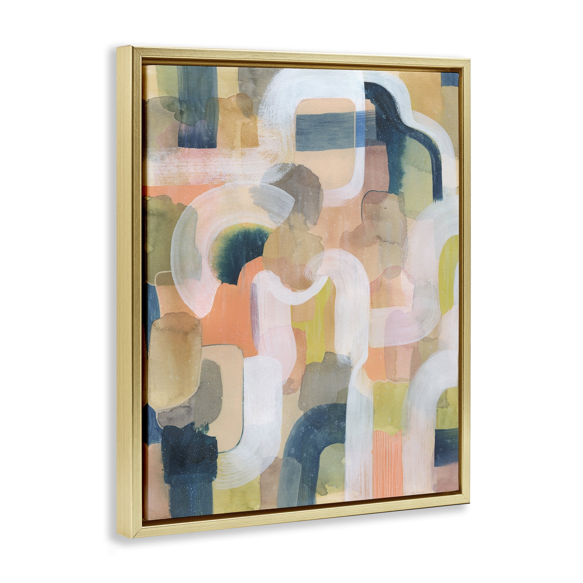 Stupell Industries Layered Curved Arches Abstract Painting Gold Floater Framed Canvas Art Print Wall Art, 25 x 31