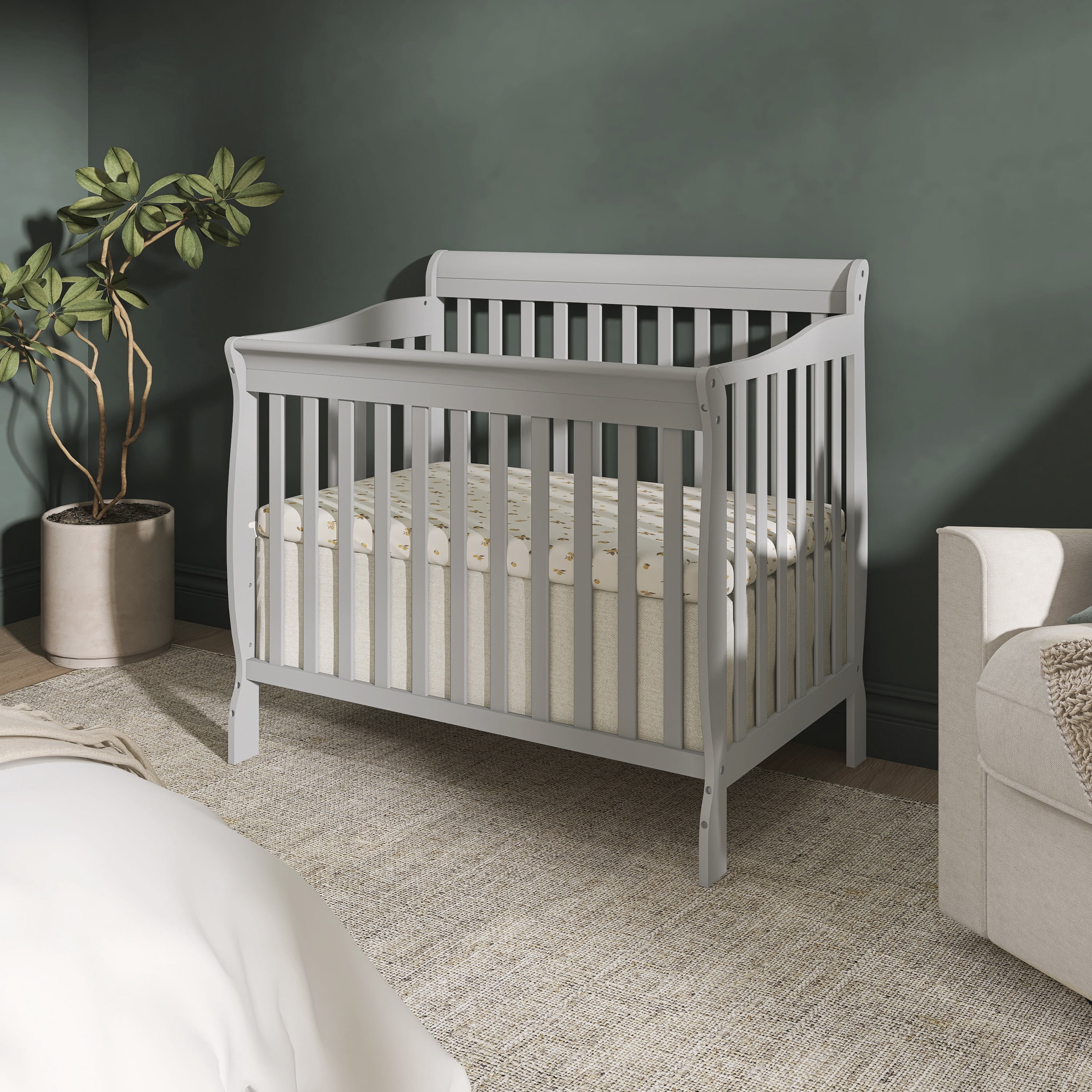 Dream On Me Aden 4-in-1 Convertible Mini Crib In Mystic Grey, Greenguard Gold Certified