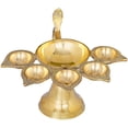 thumbnail image 2 of 8 Inch Five Wicks Aarti Lamp Brass - Traditional Temple Oil Lamp, 2 of 3