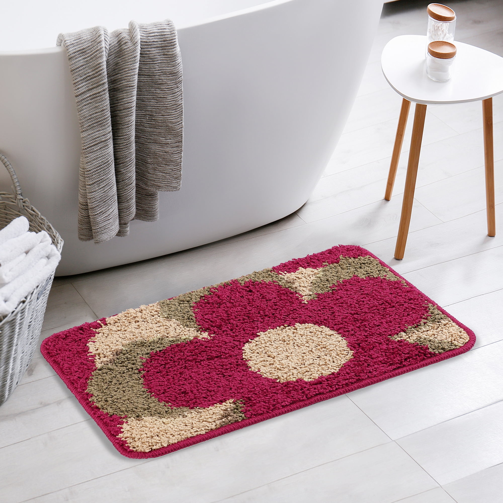 REGALWOVEN Floral Bath Mat Washable Bath Carpet for Bathroom Red Brown 20" x 32"