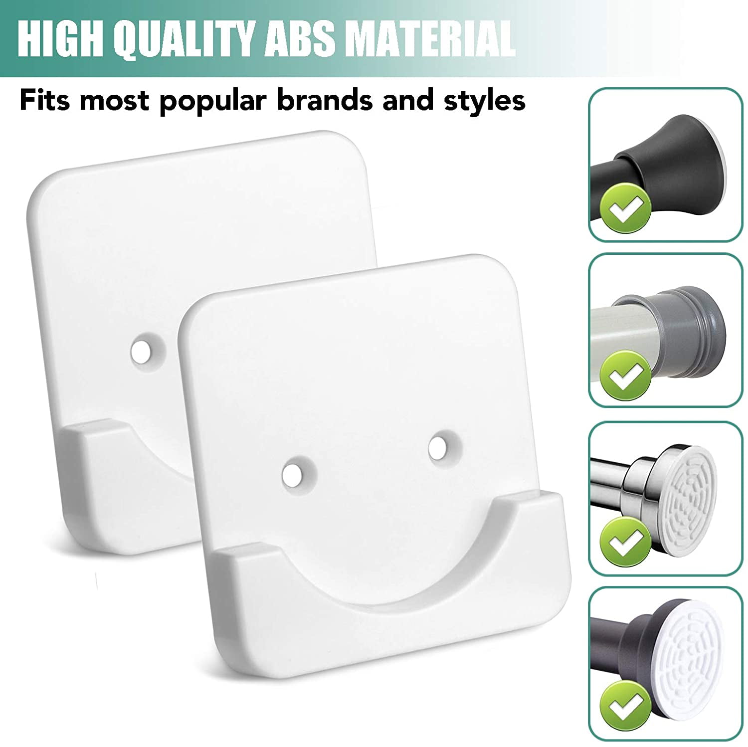 Adhesive Shower Curtain Rod Tension Holder | Shower Rod Mount Retainer for Wall | No Drilling | Stick On | 2 Pack, (Shower Curtain Rod Not Included)