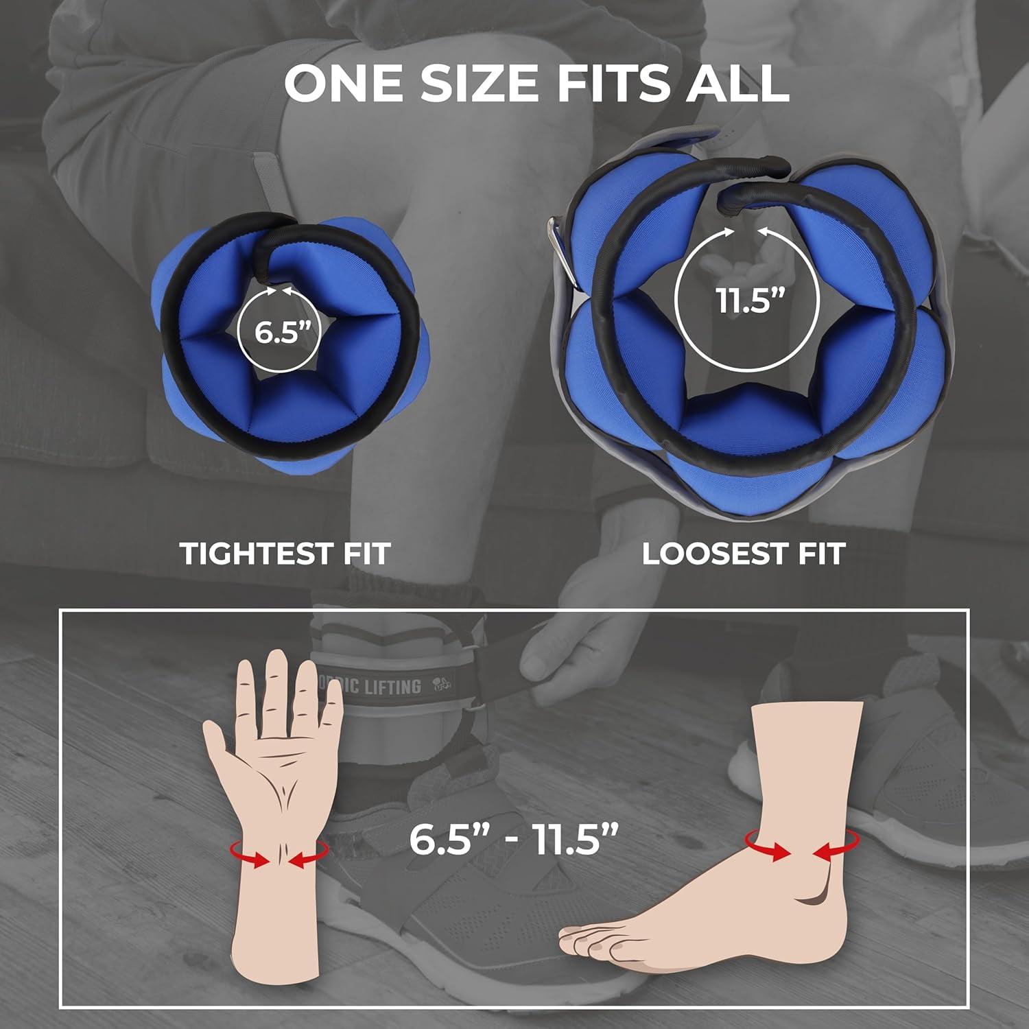 Nordic Lifting Adjustable Ankle Weights for Women and Men 2 4 6 8 10 Lbs, 1 Pair - Royal Blue