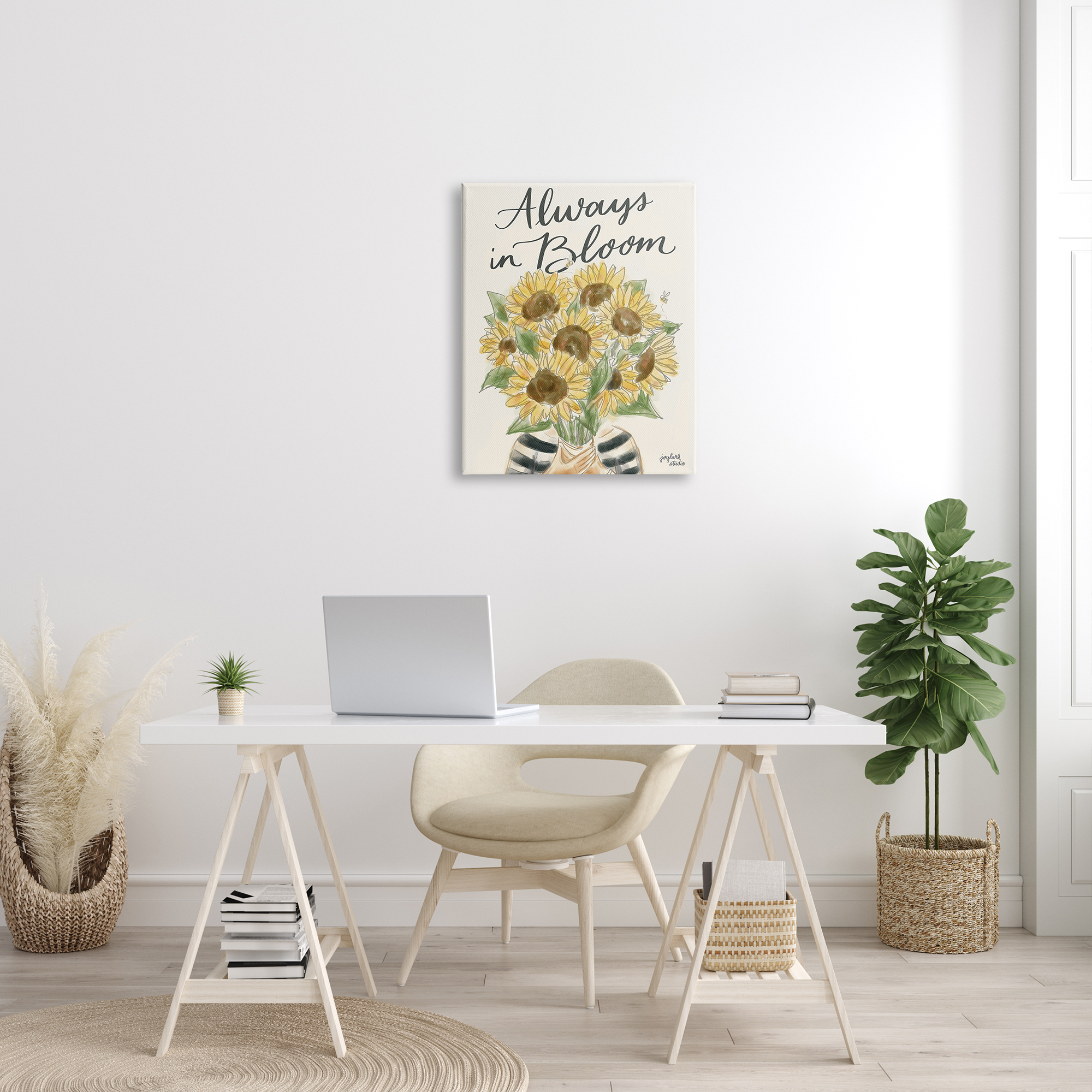 Stupell Industries Always In Bloom Person Holding Sunflowers Calligraphy Graphic Art Gallery Wrapped Canvas Print Wall Art, Design by Jess Baskin
