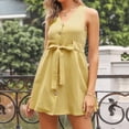 thumbnail image 7 of IROINNID Women's Sleeveless Sundress Knee-Length Casual Button Cotton Linen Waistcoat Dress Solid Color V-Neck Dress, 7 of 7