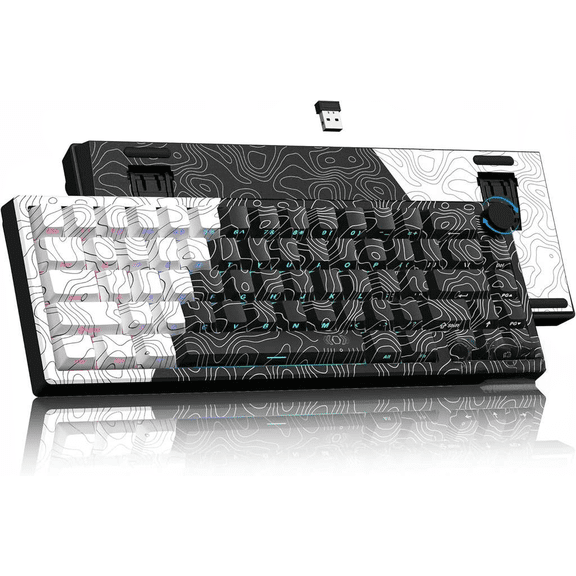 60 Percent Wireless Mechanical Gaming Keyboard with QMK/VIA Support RGB Backlight Hot Swappable Switches Topographic Design Dedicated Knob for Windows and Mac