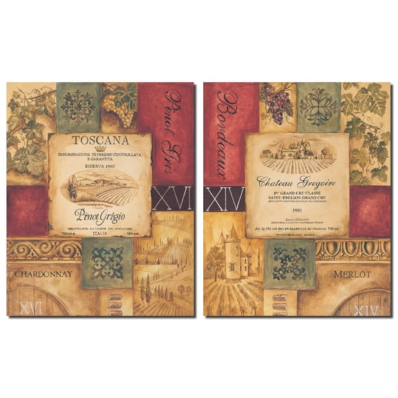 Wine Country I Lovely Vintage Tuscan Wine Vineyard Signs; Two 8x10 Poster PRints