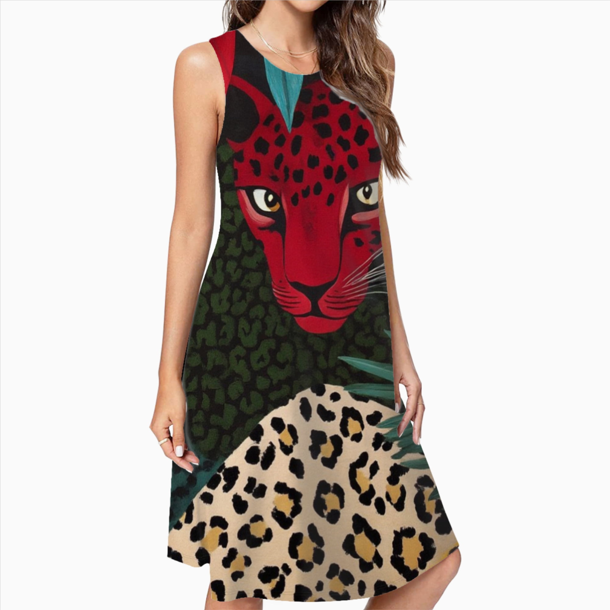 Red Jaguar Tropical Jungle Art Dress Elegant Party Dresses Evening