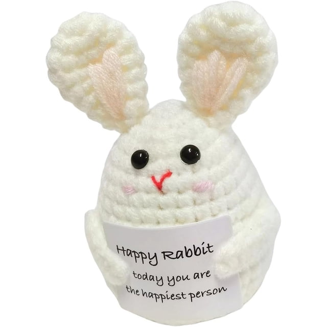 HAHDAXIA Handmade Crocheted Frog Toy Doll Crochet Animal Positive with Encouraging Card Funny Knitting Rabbit Pig Owl for Kids A