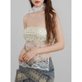 thumbnail image 3 of vera natura Women Tube Tops Floral Print Lace Mesh Sheer Boat Neck Strapless Tops Summer Backless Bandeau Shirts, 3 of 8