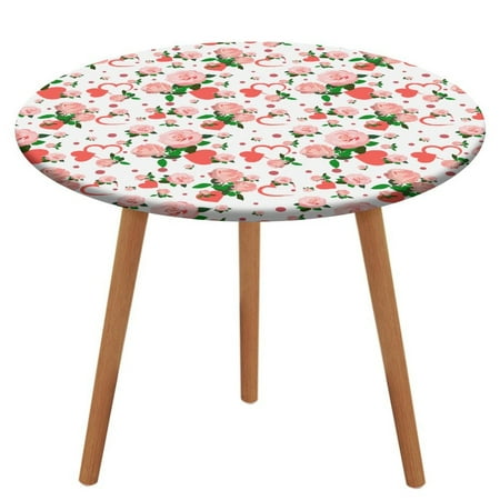 

Bybiment Round Fitted Tablecloth with Elastic Edge Roses Pattern Valentines Day Decorative Tablecloth Table Cover 43 Inch