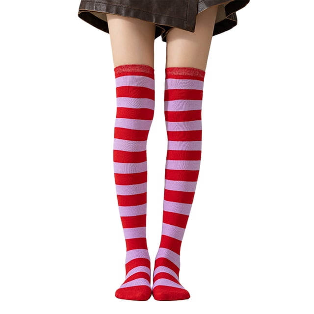 Calcetines altos a rayas para mujer, coloridos, por encima de la rodilla, retro, elásticos, para niñas, cosplay, disfraz de Lolita
