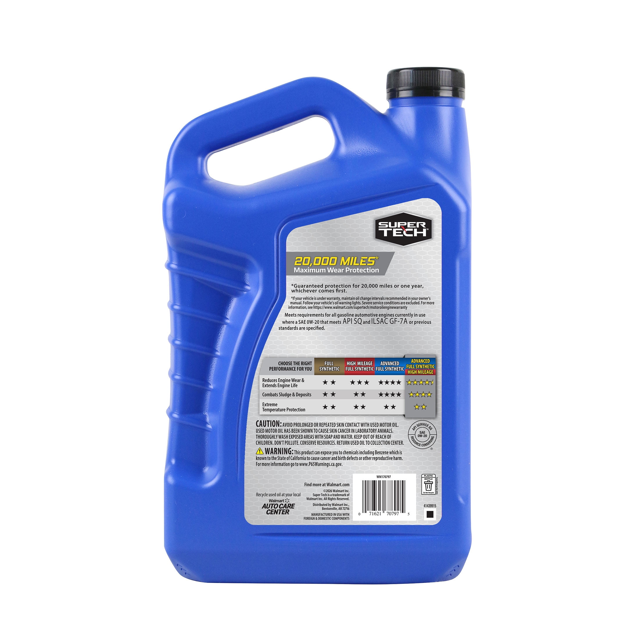 Super Tech Advanced High Mileage Full Synthetic SAE 0W-20 Motor Oil, 5 Quarts