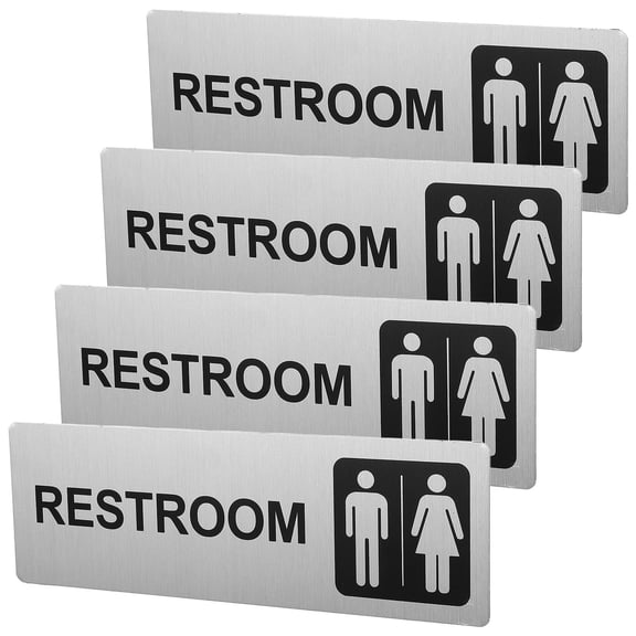 Nicehomfit 4Pcs Metal Bathroom Door Sign Self Adhesive Aluminum Restroom Signs for Public Spaces