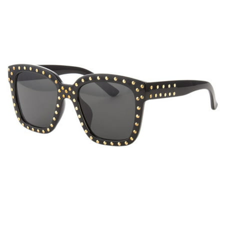 Celebrity Style Cat Eye Wayfare Stud Lady Gaga Sunglasses Black Gold Designer