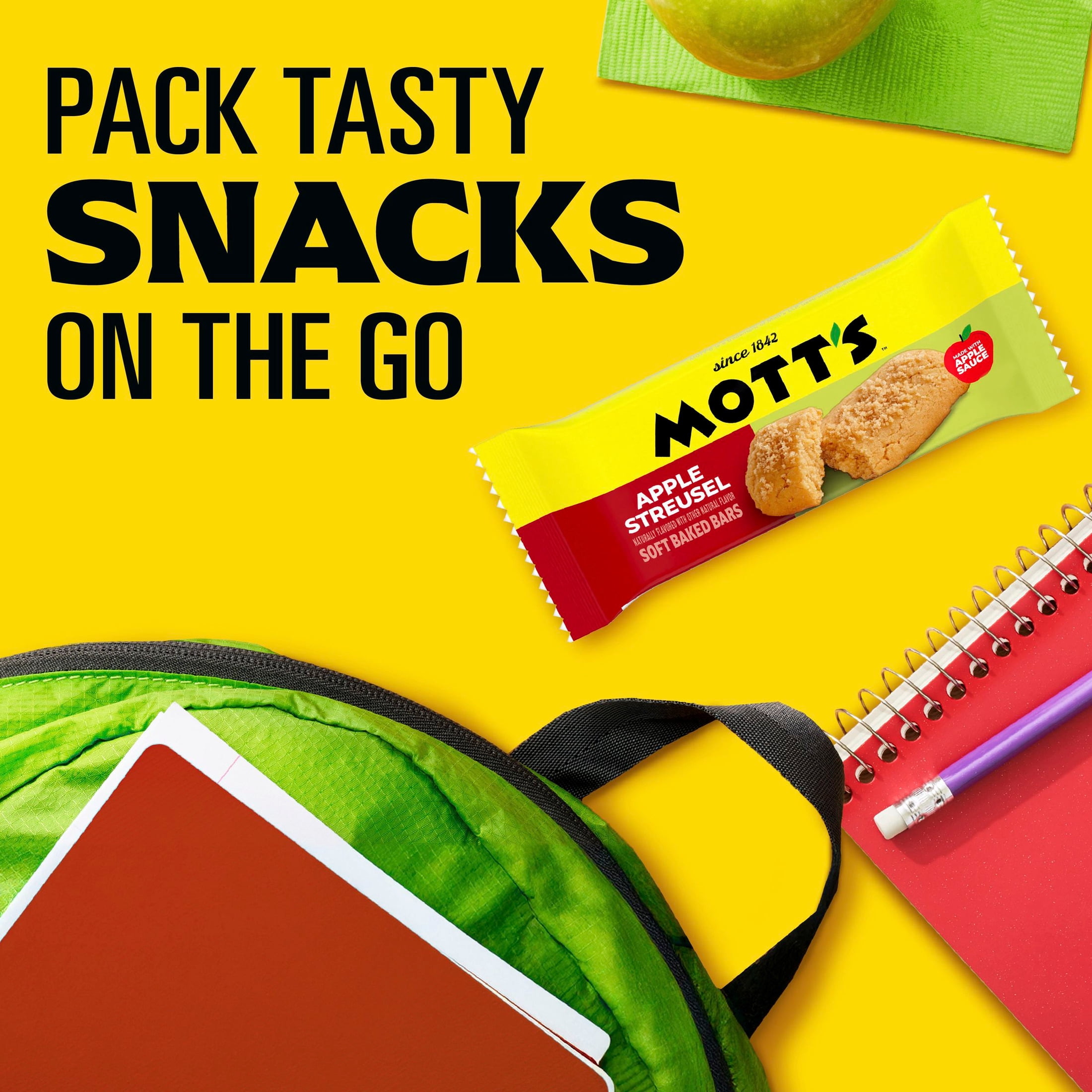 (4 pack) Mott's Soft Baked Bars, Apple Streusel, Made with Applesauce, 6 Count, 5.76 oz