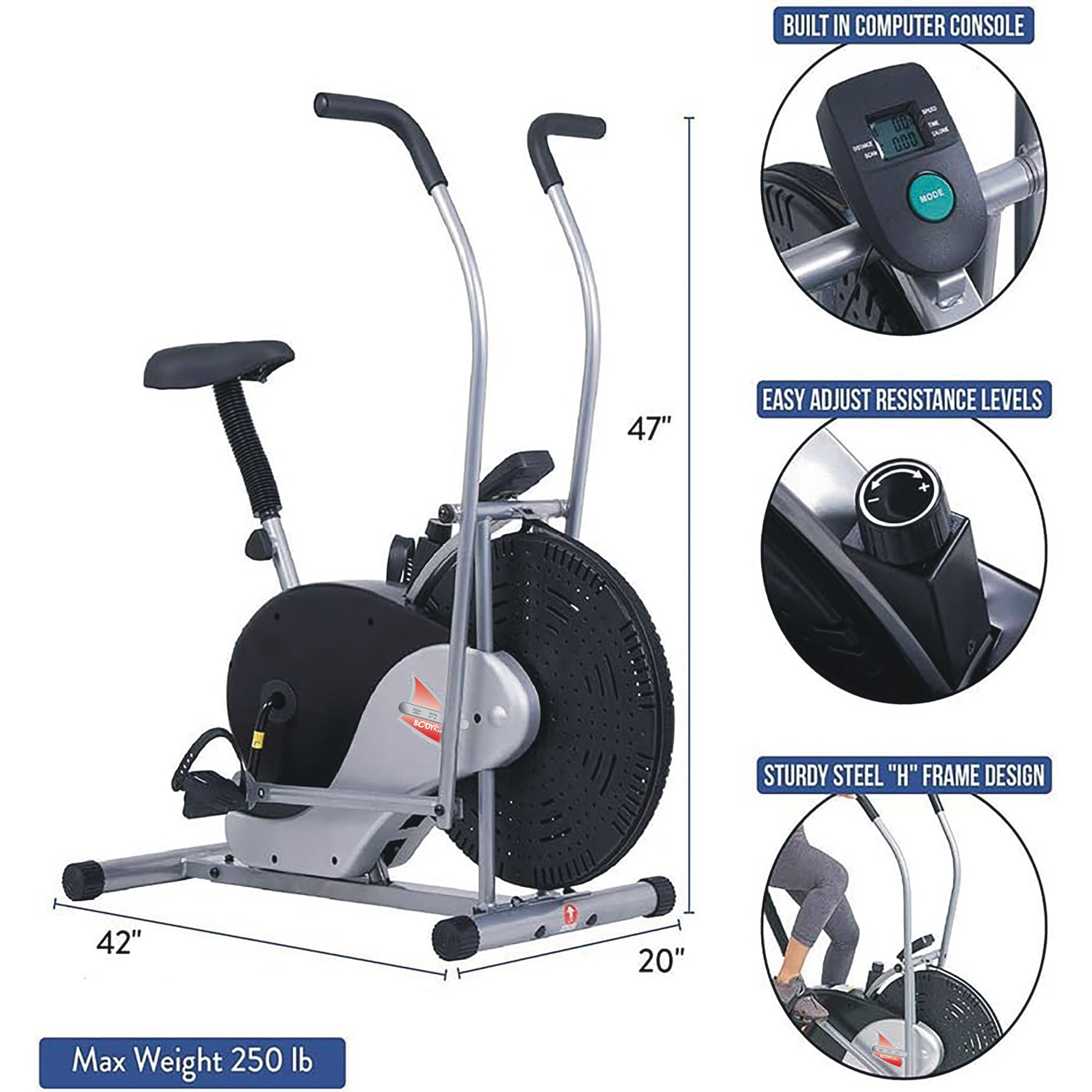 Body Flex Sports Body Rider Stationary Cardio Exercise Upright Fan Bike - image 4 of 9