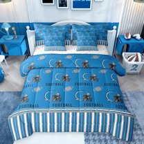 jejeloiu Rugby Sport City 7 Pieces Bedding Comforter Set,Football Game Gamer Full Bedding Set,Blue Gray Fitted Sheet Flat Sheet For Kids,Super Cozy Room Decor Reversible
