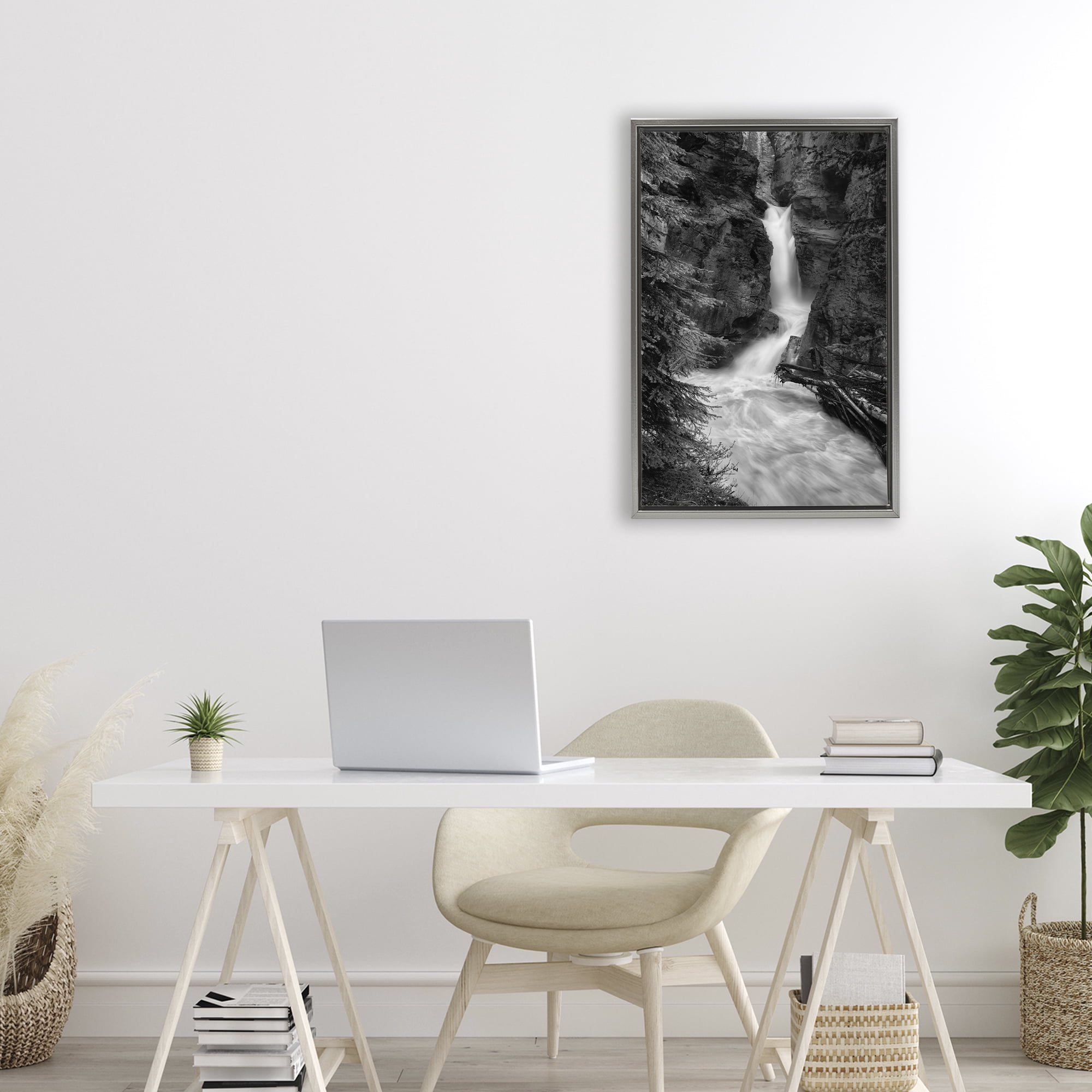 Stupell Industries Banff National Park Waterfall Gray Framed Floater Canvas Wall Art, design by Jon Evan