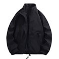 thumbnail image 6 of LODIENY Men Stand Collar Baggy Jacket with Pockets Zip Up Lightweight Long Sleeve Coat Casual Windbreaker Stylish Fall Golf Work Jackets Black L, 6 of 8