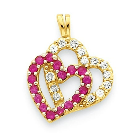 10k Yellow Gold CZ Double Heart Pendant