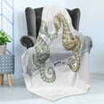 thumbnail image 4 of Animal Soft Flannel Fleece Throw Blanket, Seahorse Lovers in Paintbrush Artisan Technique Grunge Splash on Background, Cozy Plush for Indoor and Outdoor Use, 50" x 70", Grey Cream, by Ambesonne, 4 of 5