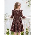thumbnail image 3 of AmzBarley Kids Ruffle Shoulder Twirl Dress, Girls Long Sleeve Brown Leopard Print A‑Line Casual Dress 9-10 Years, 3 of 7