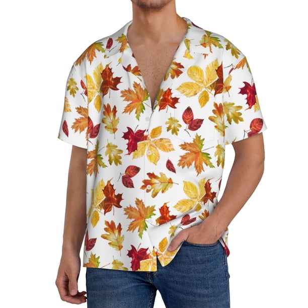 Fotbe Autumn Leaves 1 Camisa Estampada de Manga Corta para Hombre, Casual de Verano, Estilo Playero, Sin Arrugas-3X-Large