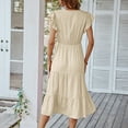 thumbnail image 3 of Vestido midi casual de verano, vestido midi con cuello en V para mujer Amigable con la piel Transpirable Una línea Manga con volantes en capas para fiestas LYUMO Vestidos, 3 of 6