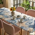 thumbnail image 3 of Blue Starfish Coastal Table Cloths for 8 Foot Rectangle Tables, Eucalyptus Summer Nautical Shell Rustic Patio Waterproof Elastic Fitted Tablecloths, Washable Rectangular Table Cover for Camping, 3 of 8