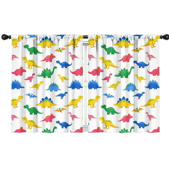 Blackout Kids Curtains,White Colorful Dinosaurs Pattern Childrens Insulated Curtains Set Of 2,Bedroom Essentials,Toddler Room Decor 42"x54"