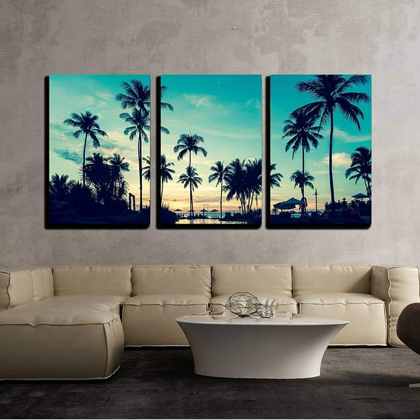 wall26 3 Piece Canvas Wall Art Soft Twilight of the Amazing Tropical Marine Beach. Modern