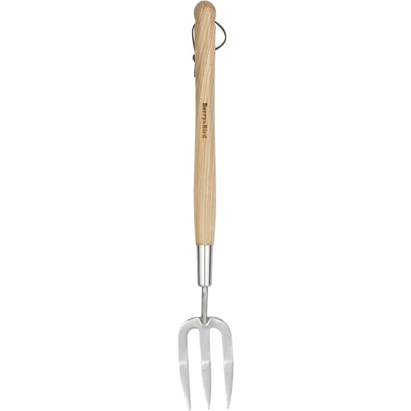 Berry&Bird Gardening Hand Fork, 22.6 Inches Long Handled Stainless Steel Weed Fork, Traditional Garden Hand Fork Tool with Ergonomic Ash Wood Handle for Weeding, Digging, Planting and Cultivating