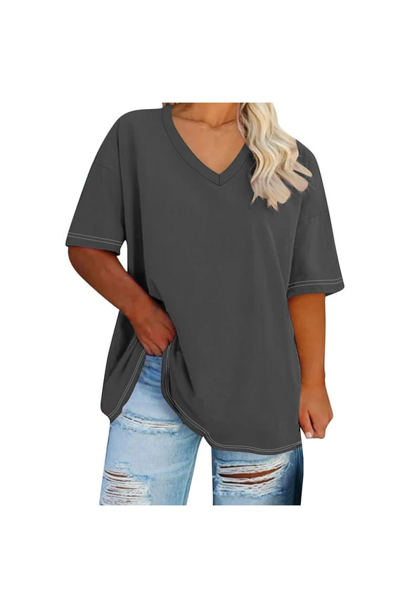 Plus Size Summer Topss for Womens Topss Oversized T-Shirts V-Neck Short Sleeve Tunic Tops,S-5X