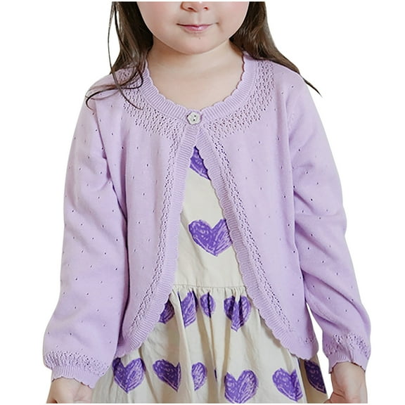 Girls Shrug Cardigan Size 4 Fall Long Sleeve Hollow Open Front Knitted Boleros Shawl Relaxed Lightweight Shrugs for Dresses, Purple, 2 Years
