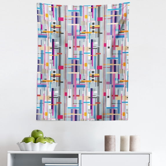 Abstract Tapestry, Minimalist Modern Art Pattern with Stripes and Rectangles Geometric Arrangement, Fabric Wall Hanging Decor for Bedroom Living Room Dorm, 5 Sizes, Multicolor, by Ambesonne