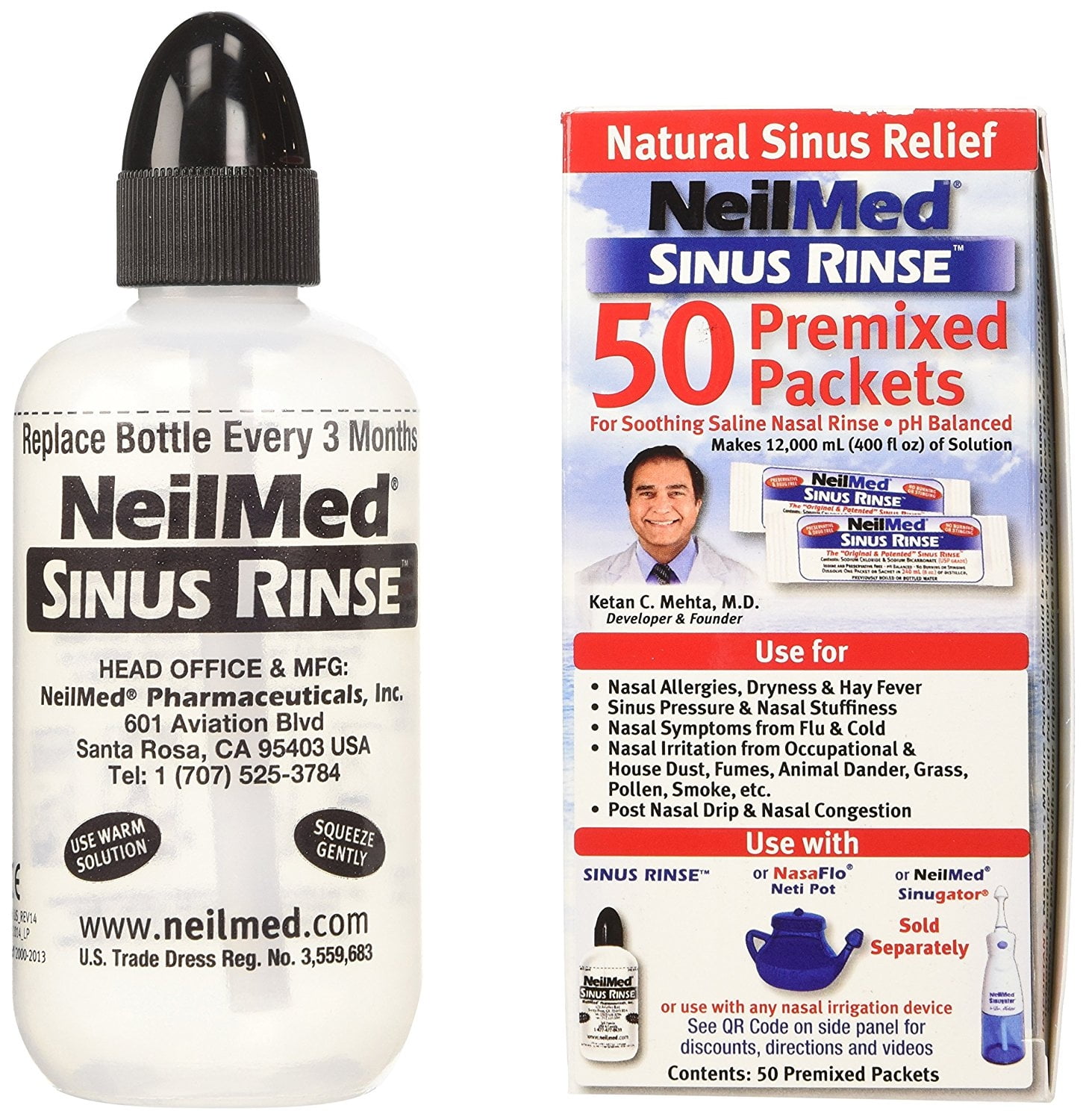 NeilMed Sinus Rinse, Premixed 50 Sachets, Pack of 2