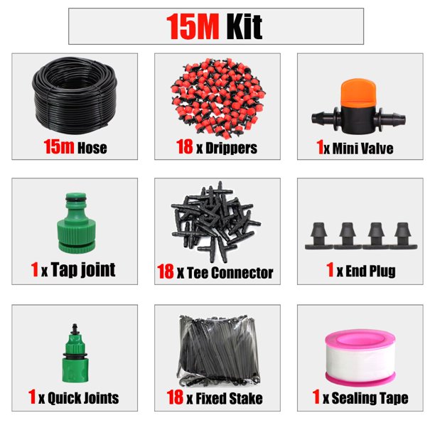 RBCFHl 5-50m DIY 1/4'' Micro Drip System Automatic Garden Hose 8 Hole Spray Self Kits with Adjustable Red Drpper Kit He Qiyong unisex