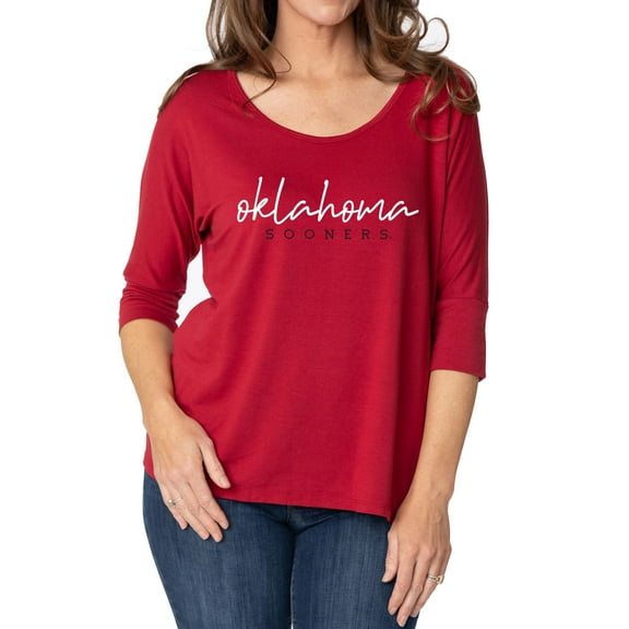 Women's Crimson Oklahoma Sooners Tamara Scoop Neck 3/4-Sleeve Top