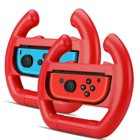 Nintendo Switch Wheel for Joy-Con Controller (Set of 2) - Racing Steering Wheel Controller Accessory Grip Handle Kit Attachment (Red) - Nintendo Switch