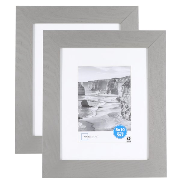 Mainstays 8x10 Matted to 5x7 inch Gray 1.5" Gallery Photo Frames 2 PC Set