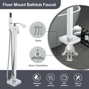 Chrome Floor Mounted Bathtub Faucet Free Standing Tub Filler W/Hand Sprayer