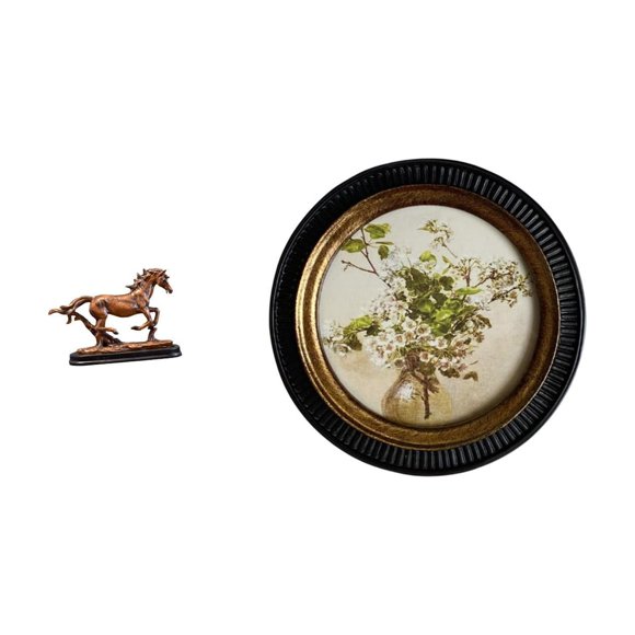 Luzkey Sculpture Figurine Artwork Collectible Ornament Horse Statue for Desk Decoration Bookcase Living Room Furniture European Antique Decorative Embossed R