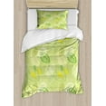 thumbnail image 1 of Floral Duvet Cover Set Twin Size, Repeated Leaf Designs Colored in Apple Green Fern Green White Yellow, Decorative 2 Piece Bedding Set with 1 Pillow Sham, Pistachio Green Multicolor, by Ambesonne, 1 of 3