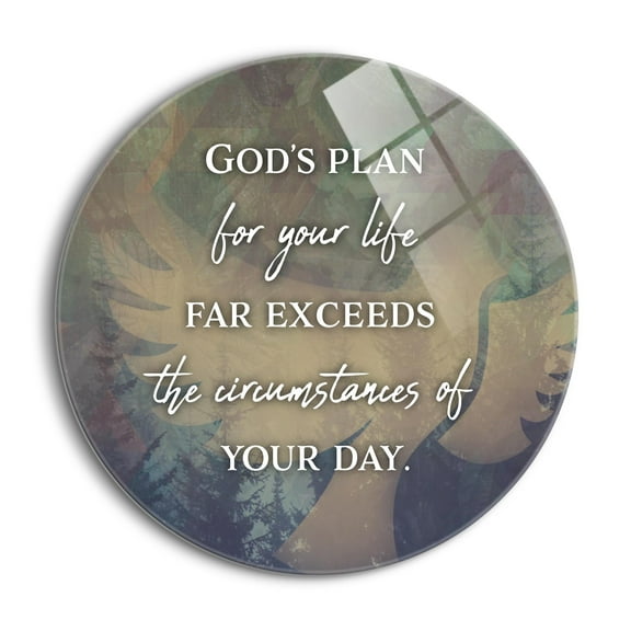 His Plan Far Exceeds Green Geometric Dove 24 inch Glass Round Wall Hanging Sign