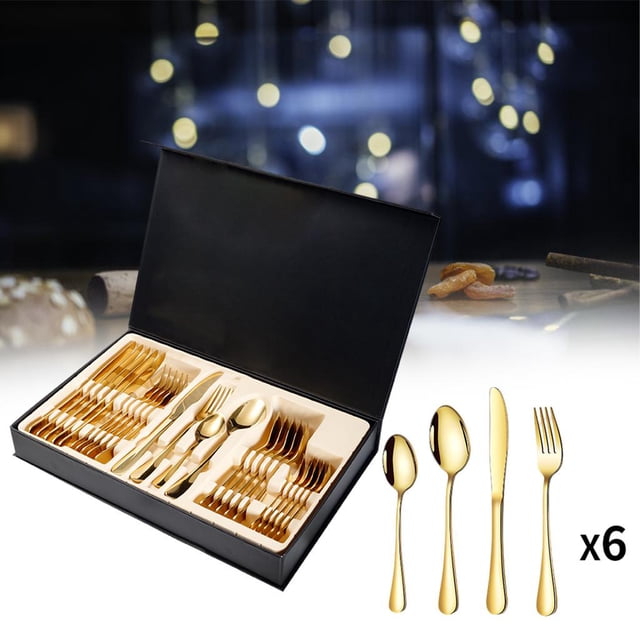 Cubiertos de cocina shamjiam 24 piezas acero inoxidable 410 oro