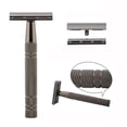 thumbnail image 3 of Recortador de barba manual de acero inoxidable de doble filo para hombres, color negro mate, 3 of 12