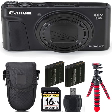 Canon PowerShot SX740 HS Digital Camera (Black) + Extra Battery +Tripod + Case -16GB Kit (International Version)