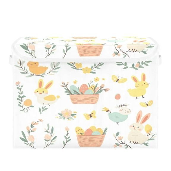 Storage Box With Lid 16.5x12.6x11.8In Foldable Stacked Household Storage Box Cartoon Easter Elements